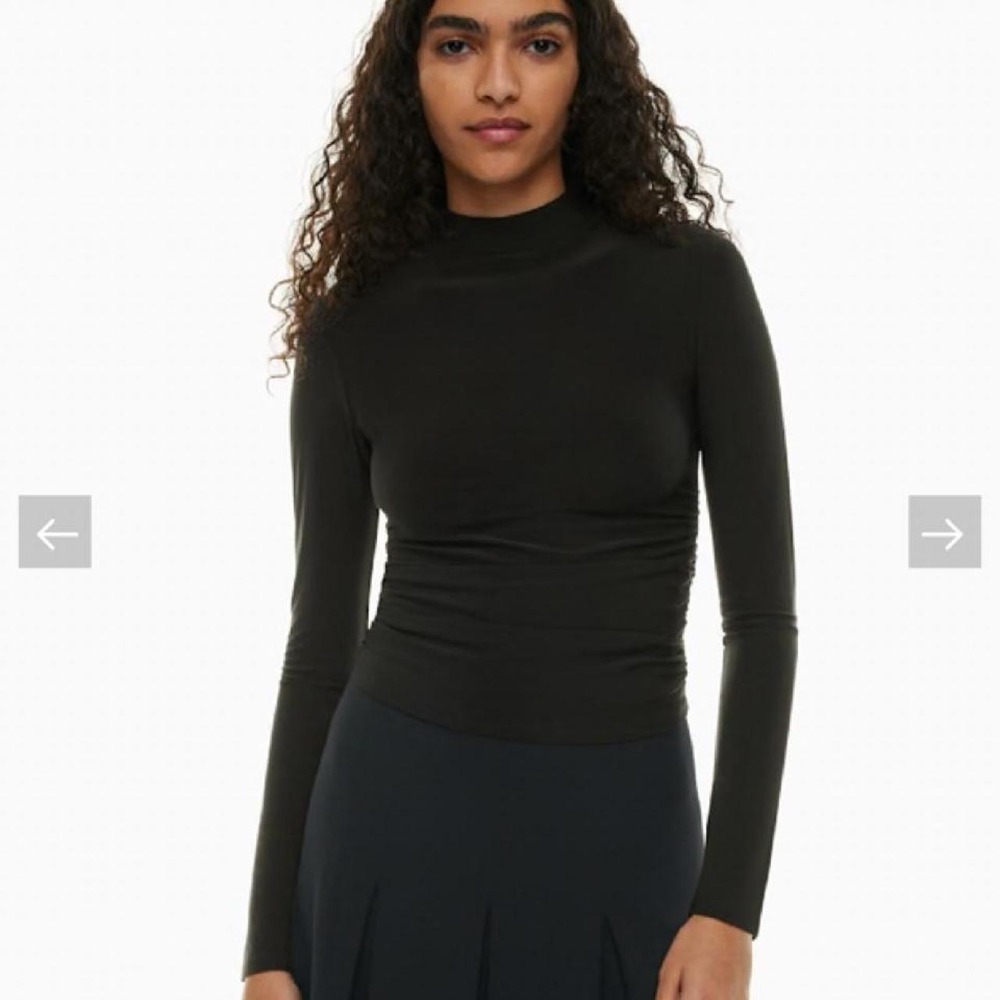 Wilfred Aritzia Black Ruched Mock Neck Long Sleeve Top Size M Sleek